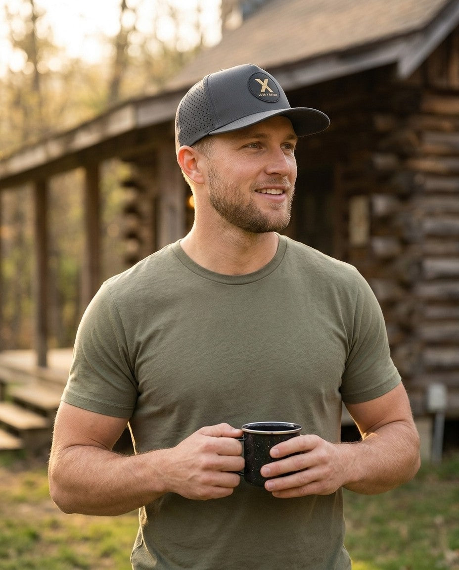 Topo X leather patch cap at the cabin