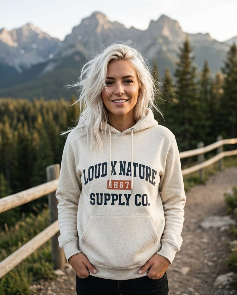 1867 hoodie at a mountain lookout
